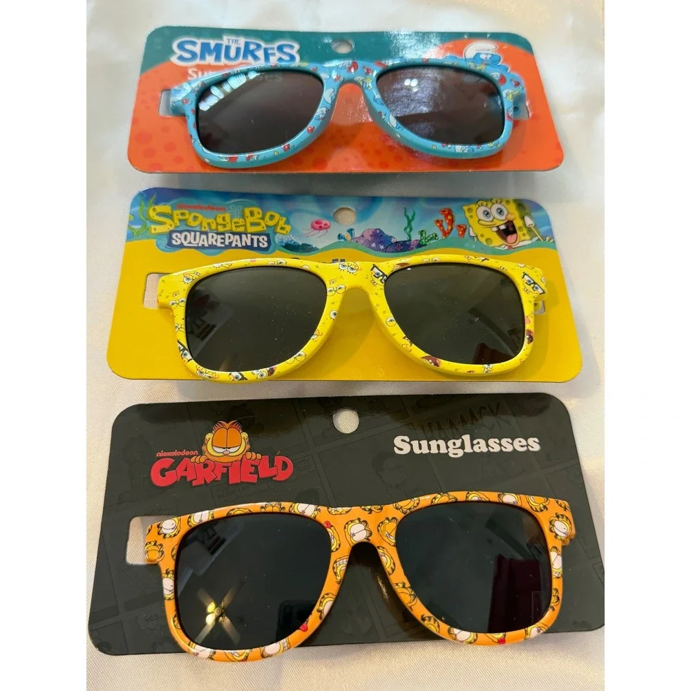 Kids Sunglasses 3 Pack Nickelodeon The Smurfs SpongeBob Garfield Bundle New